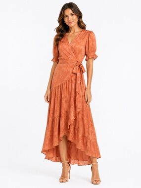 Hutch Textured Size Small Wrap Maxi Dress in Terracotta Orange